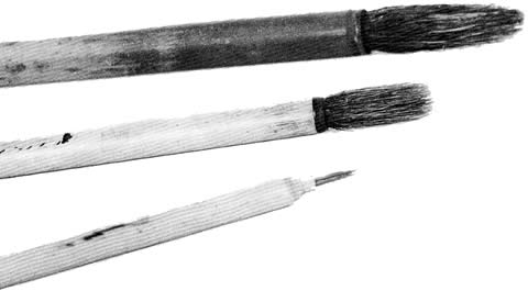 Three brushes of varying width and stiffness